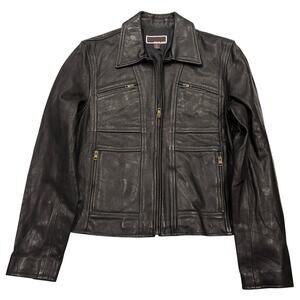 R15 MICHAEL KORS Men's Leather Motorcycle Jacket Black Medium